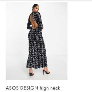 High neck open back sequin dress